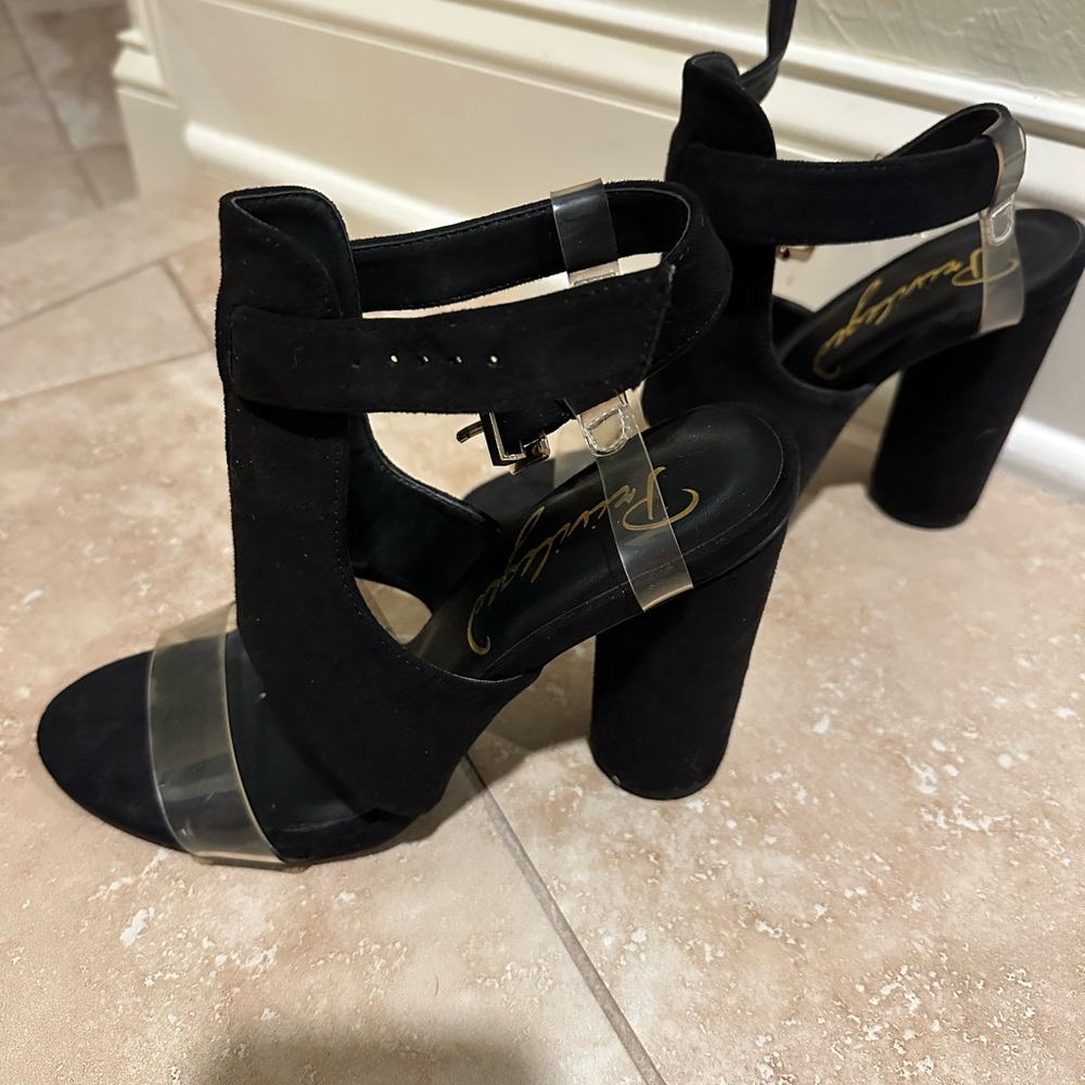 Privileged black suede heels with clear strap size 8 - Picture 3 of 6